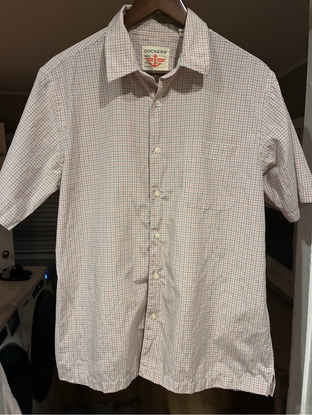 Dockers Men’s Large Button-Down Shirt in cream, blue orange